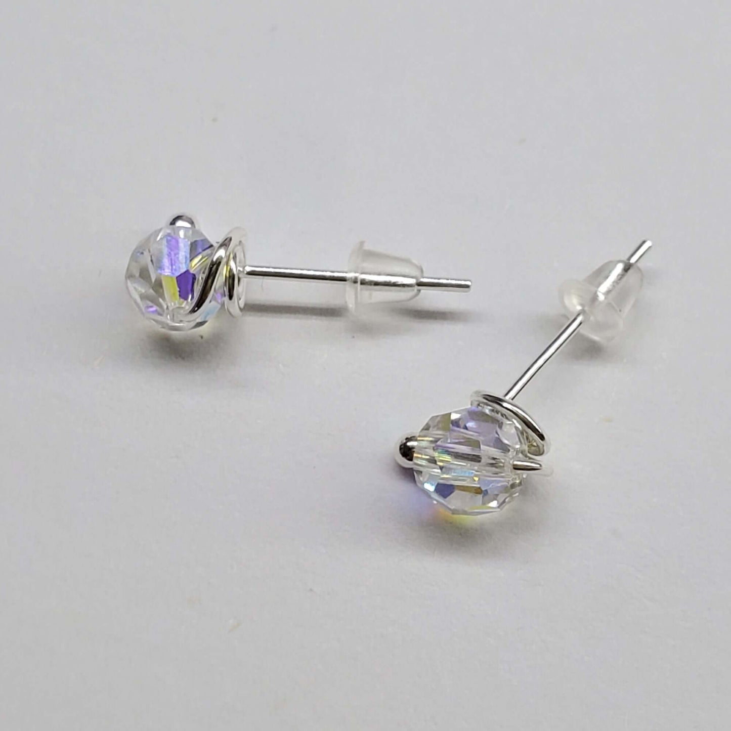 Handmade 6mm Silver Spiral Crystal Stud Earrings
