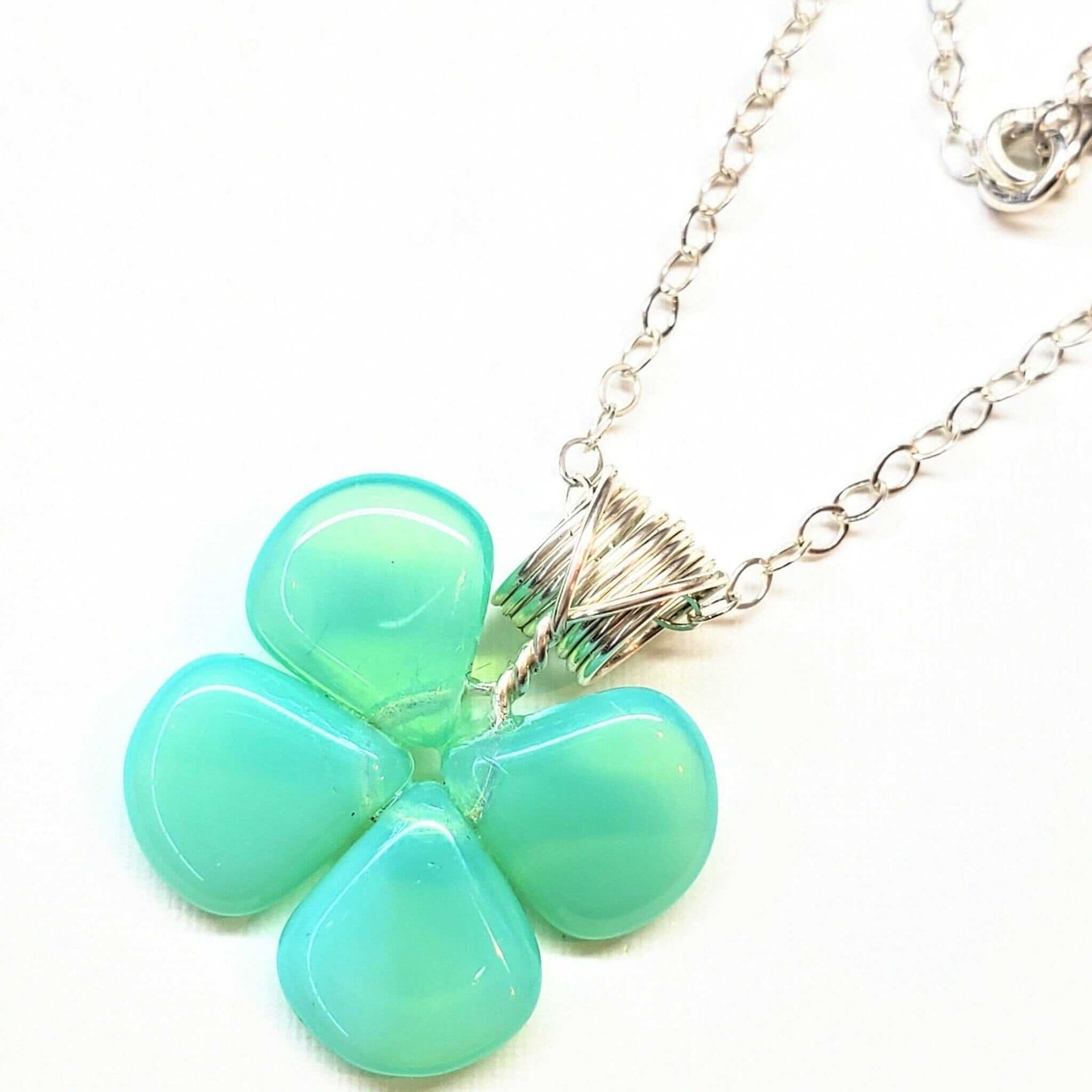 Mint Green Beaded Clover Necklace