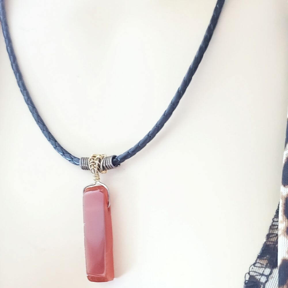 Handmade Wire Wrapped Rustic Raw Red Agate Bolo Necklace