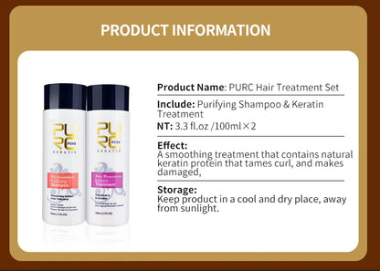 PURC Brazilian Keratin Hair Treatment Keratin Straightening Curly Hair Smoothing Repair Permed Damaged Hair Care Products