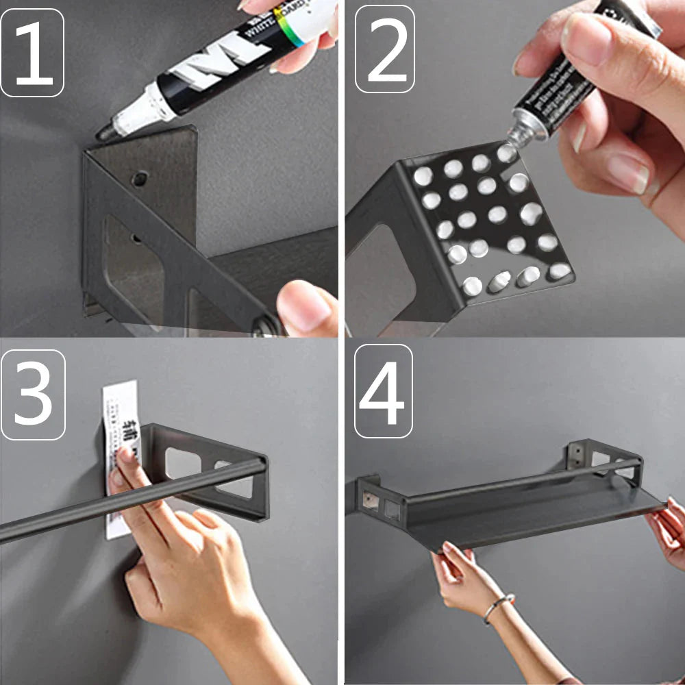 Bathroom Shelves  30-60cm Aluminum Alloy Matte Black Kitchen Wall Shelf Shower Shampoo Storage Rack Bathroom Accessories