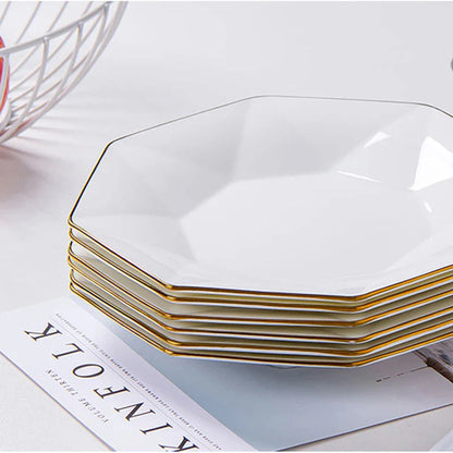 Phnom Penh Creative Octagonal Steak Flat Plate Light Luxury Bone China Tableware Western Dinner Plate Household Dinner Plates