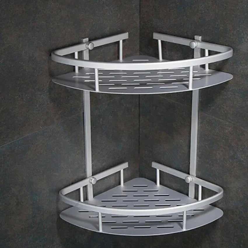 Bathroom Shelf Screws Fixed Durable Aluminum 2 Tiers Shower Shelf Kitchen Storage Holder Shampoo Soap Cosmetic Organizer Shelf