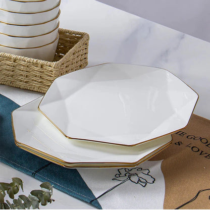 Phnom Penh Creative Octagonal Steak Flat Plate Light Luxury Bone China Tableware Western Dinner Plate Household Dinner Plates
