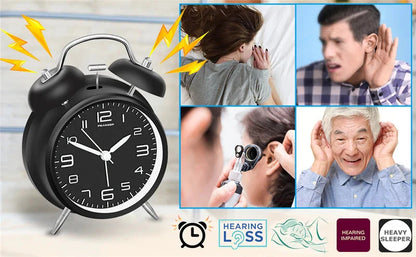 4 Inch Twin Bell Loud Alarm Clock Metal Frame 3D Dial with Backlight Battery Operate Desk Table Alarm Clock For Home and Office