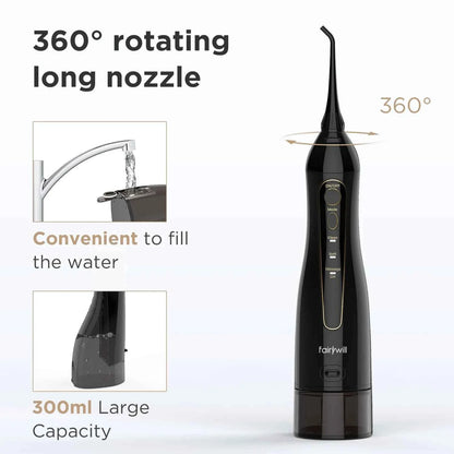 Fairywill Portable Dental Water Flosser - 300ML USB Rechargeable Oral Irrigator with 7 Jet Tips