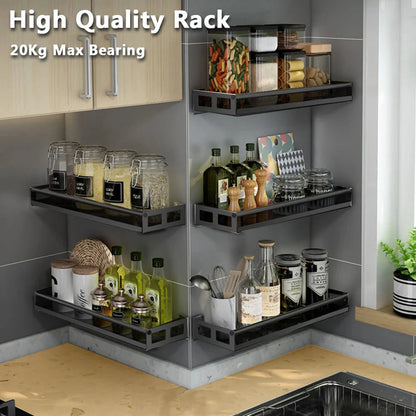 Bathroom Shelves  30-60cm Aluminum Alloy Matte Black Kitchen Wall Shelf Shower Shampoo Storage Rack Bathroom Accessories