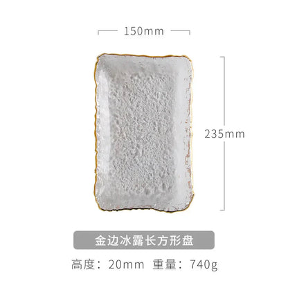 Japanese Hammer Glass Dinner Plate Platter Creative Fruit Salad Sushi Long Serving Plate Square Plate Tableware Dessert Plate