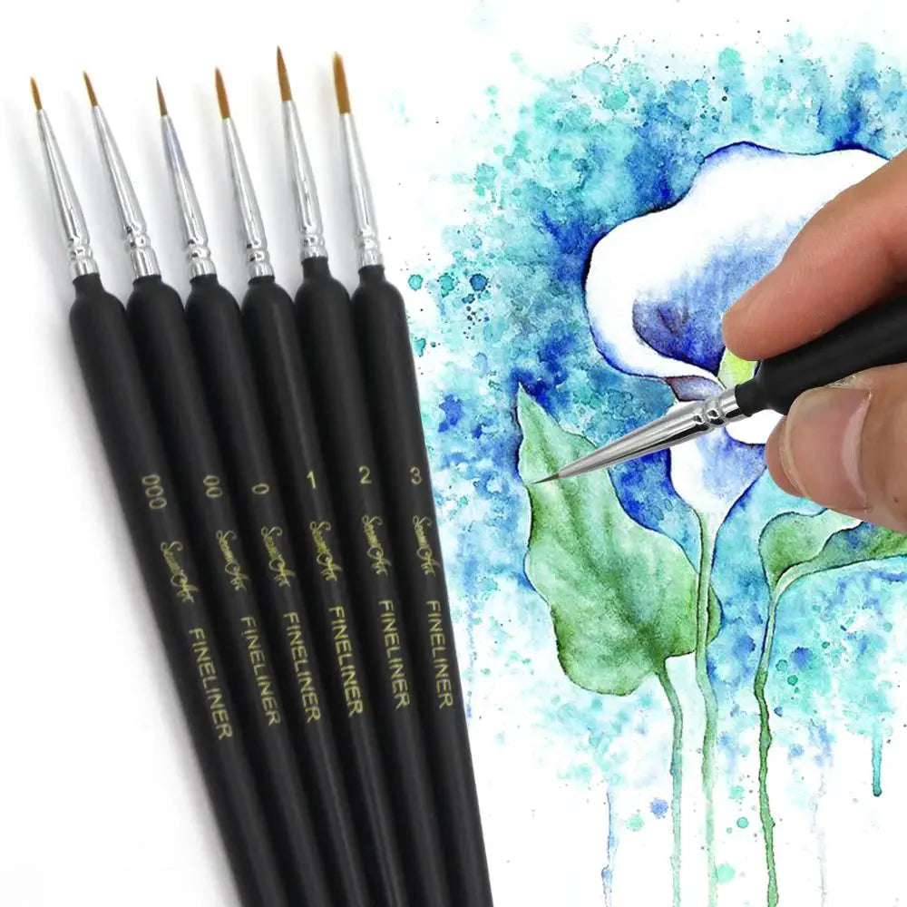 SeamiArt 6Pcs Fine Hook Line Pen Different Size 000 00 0 1 2 3 Paint Brush Artist Gouche Watercolor Acrylic Painting Supplies