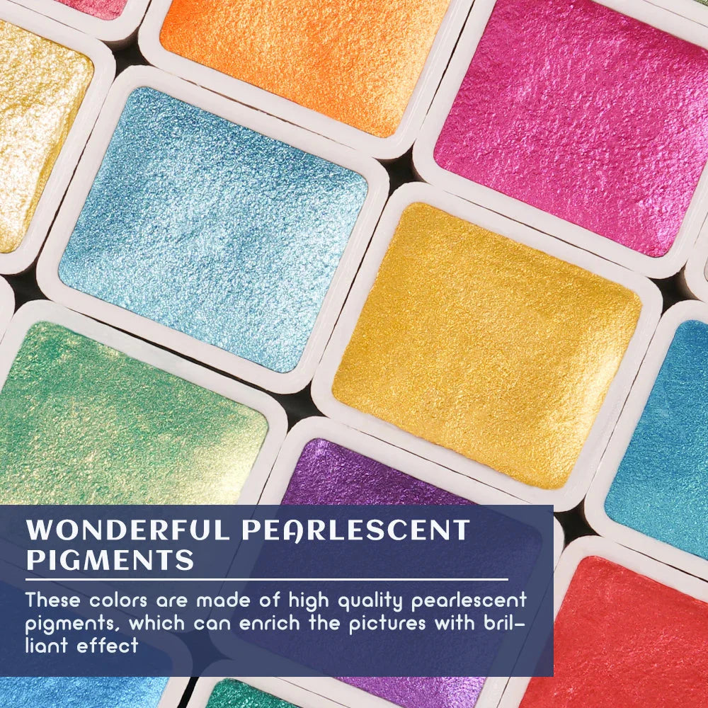 Original Paul Rubens 12/24/48 Pearlescent Watercolor Paint Set Portable Pink Box with Palette Flash Watercolor Paint