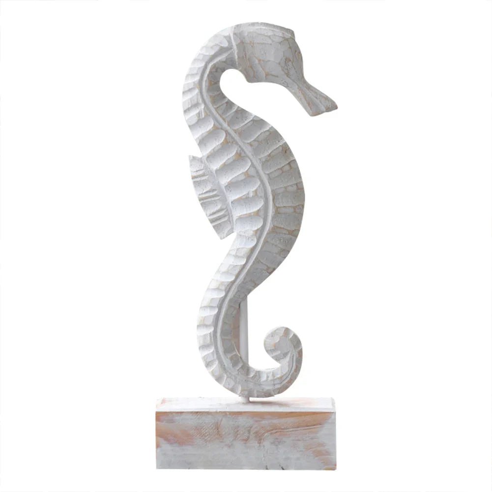 Mediterranean Style Wood Crafts Starfish Conch Hippocampus Wood Carving Marine Garden Decoration Ornaments Home Decoration