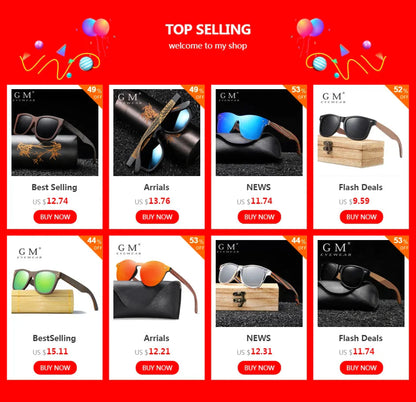 GM Environment-Friendly Retro Walnut Wood Sunglasses UV400 Polarized Bamboo Sunglasses Men's Fashion Trendy Anti Blue Lens 7061h