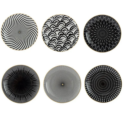 Geometric Design Gold Plating Meal Plate Porcelain Kitchen Dinner Plates Ceramics Food Tray Salad Dish 6/8/10 Inch 1Pcs