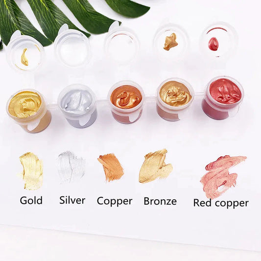 Metallic Acrylic Paint 5ML*5 Color Waterproof and Non-fading Plaster Sculpture Coloring DIY Hand-painted Graffiti Paint