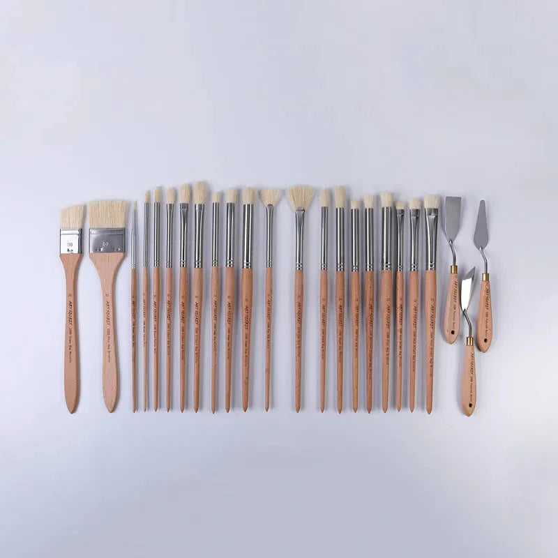 ArtSecret New Arrival 2288 24/Set Oil And Acrylic Painting Brush Hog Bristle Straw Mat Pouch&Canvas Pocket Artist Art Supplies