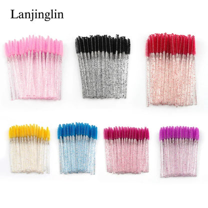 Lanjinglin 5/50pcs Eyelash Brush Crystal Eyelash Soft Eye Lashes Extension Mascara Wands Makeup Professional Makeup Tool