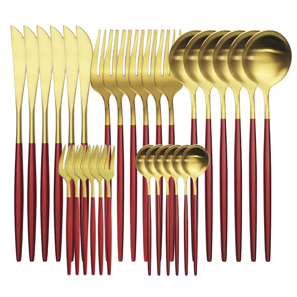 30 Pieces Dinnerware Matte Stainless Steel Cutlery Set Roes Gold Knives Fork Teaspoons Silverware Kitchen Party Dinner Tableware