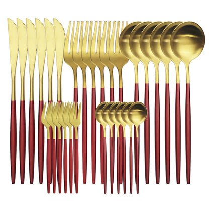 30 Pieces Dinnerware Matte Stainless Steel Cutlery Set Roes Gold Knives Fork Teaspoons Silverware Kitchen Party Dinner Tableware