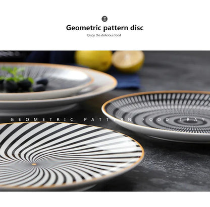 Geometric Design Gold Plating Meal Plate Porcelain Kitchen Dinner Plates Ceramics Food Tray Salad Dish 6/8/10 Inch 1Pcs