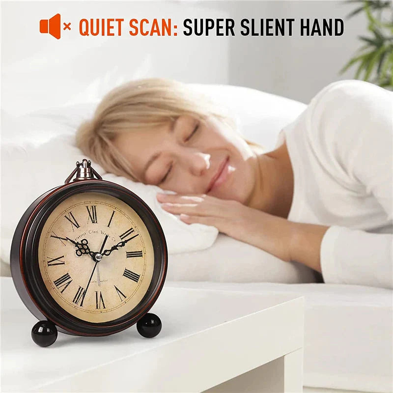 Vintage Hangable Battery Alarm Clock Metal Night Light Super Silent Table Desk Quartz Clock Time For Bedroom Bedside Desk Shelf