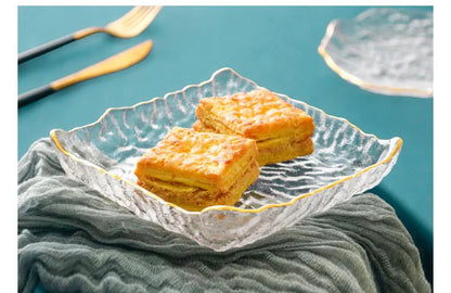 Japanese Hammer Glass Dinner Plate Platter Creative Fruit Salad Sushi Long Serving Plate Square Plate Tableware Dessert Plate