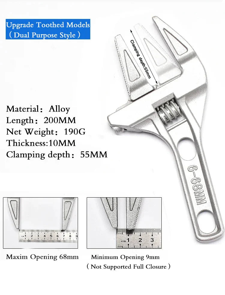 Adjustable Wrench Universal Monkey Spanner Multi-function plumbing Hand Tools Nut Sink Wrench Bathroom Pipe Large Open Spanner