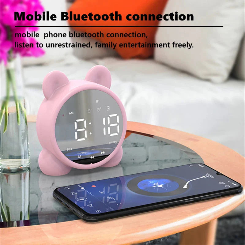 Bluetooth Mirror Table Clock Kids Alarm Clock Cute Cat Digital Alarm Clock For Kids Bedside Clock Children'S Sleep Led Clocks