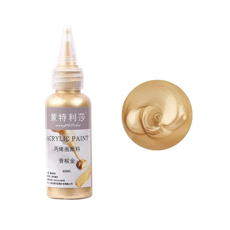 New 60ml Gold Paint Metallic Acrylic Paint,Waterproof Not Faded For Statuary Coloring DIY Hand Clothes Painted Graffiti Pigments