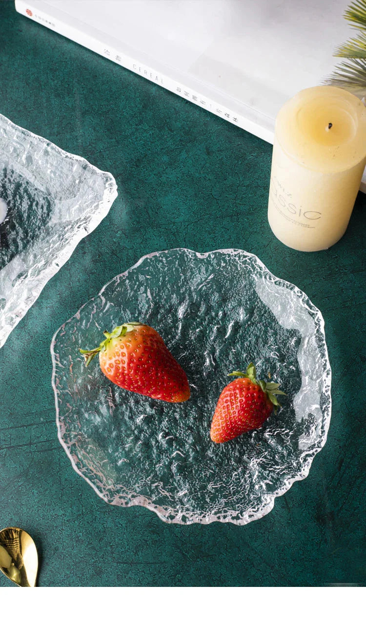Japanese Hammer Glass Dinner Plate Platter Creative Fruit Salad Sushi Long Serving Plate Square Plate Tableware Dessert Plate