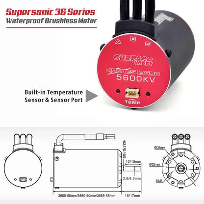 RC Motor Rocket 3650 Brushless Motor 5600KV 4700KV 4350KV 3250KV w/Temp Sensor for 1/8 1/10 RC Car