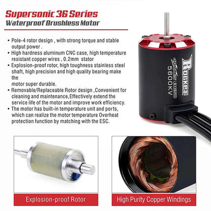 RC Motor Rocket 3650 Brushless Motor 5600KV 4700KV 4350KV 3250KV w/Temp Sensor for 1/8 1/10 RC Car