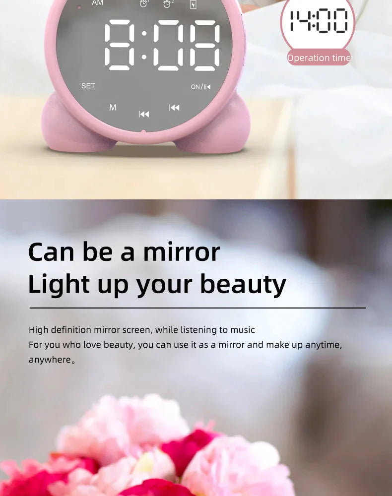 Bluetooth Mirror Table Clock Kids Alarm Clock Cute Cat Digital Alarm Clock For Kids Bedside Clock Children'S Sleep Led Clocks