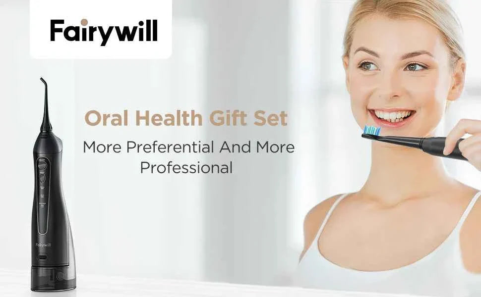 Fairywill Portable Dental Water Flosser - 300ML USB Rechargeable Oral Irrigator with 7 Jet Tips
