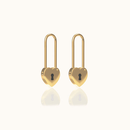 Love Lock Heart Safety Pin Earrings