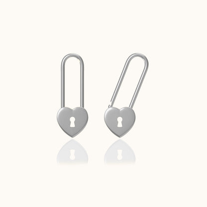 Love Lock Heart Safety Pin Earrings