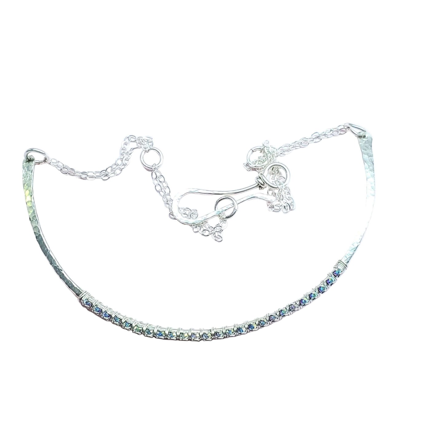 Heavy Gauge 925 Silver Wire Wrapped Swarovski Crystal Choker Necklace