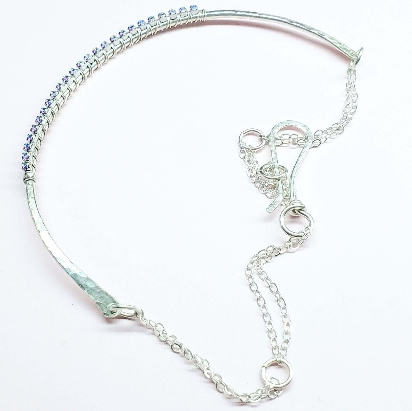 Heavy Gauge 925 Silver Wire Wrapped Swarovski Crystal Choker Necklace