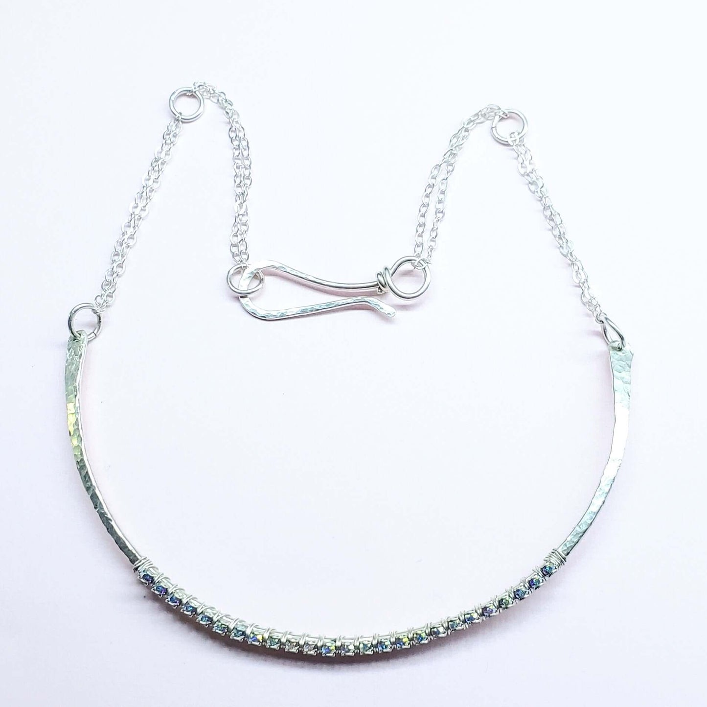 Heavy Gauge 925 Silver Wire Wrapped Swarovski Crystal Choker Necklace