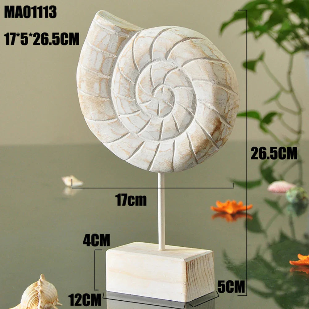 Mediterranean Style Wood Crafts Starfish Conch Hippocampus Wood Carving Marine Garden Decoration Ornaments Home Decoration