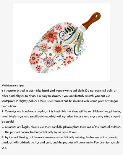 Ceramic Salad Plates with Handle,Porcelain Dinner Plates,Colorful Floral Pattern Serving Plate for Desserts Sandwiches Dishes 접시