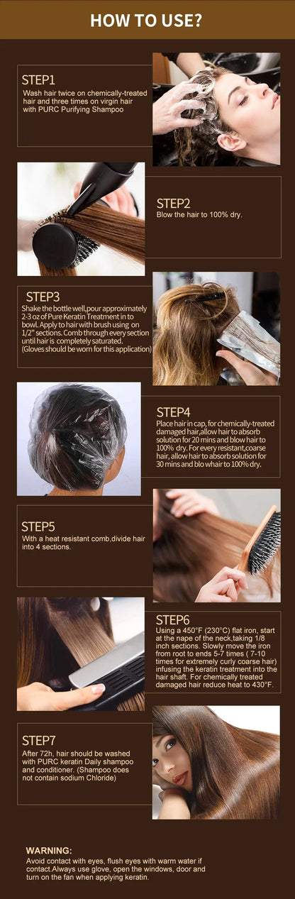 PURC Brazilian Keratin Hair Treatment Keratin Straightening Curly Hair Smoothing Repair Permed Damaged Hair Care Products