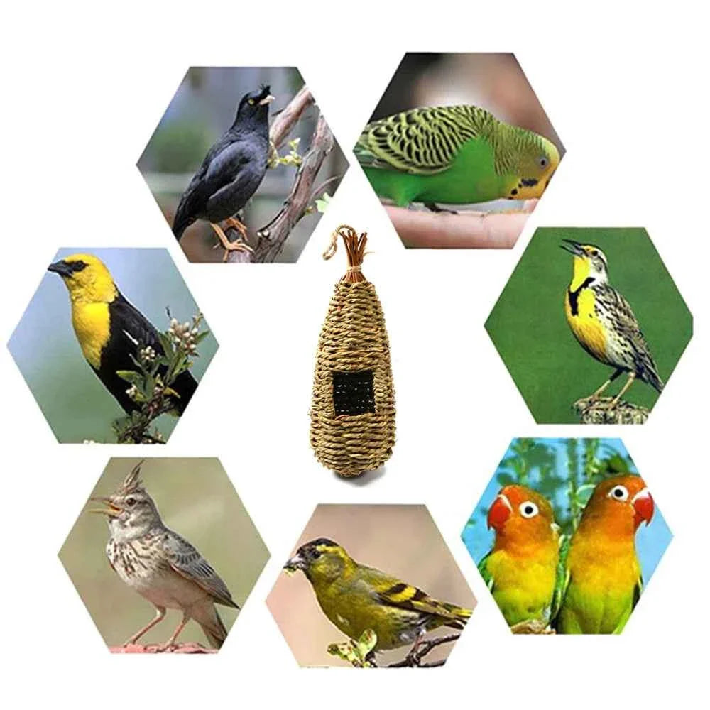 Hanging Bird House Natural Fiber Finch Bird Nest Hut Outdoor Cage Shelter Hideaway Bird Nest