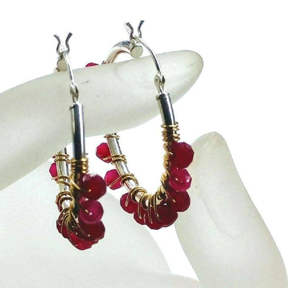 Hot Pink Chalcedony Silver Hoop Earrings