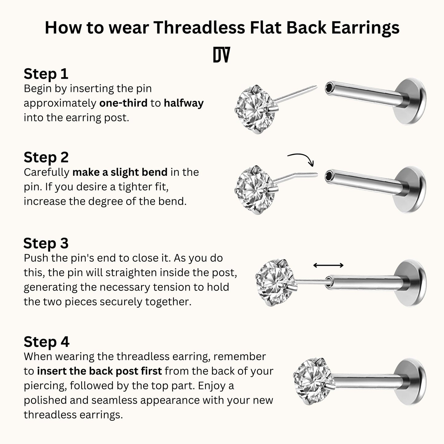 Graduated Double Marquise CZ Threadless Labret Titanium Flat Back Earring