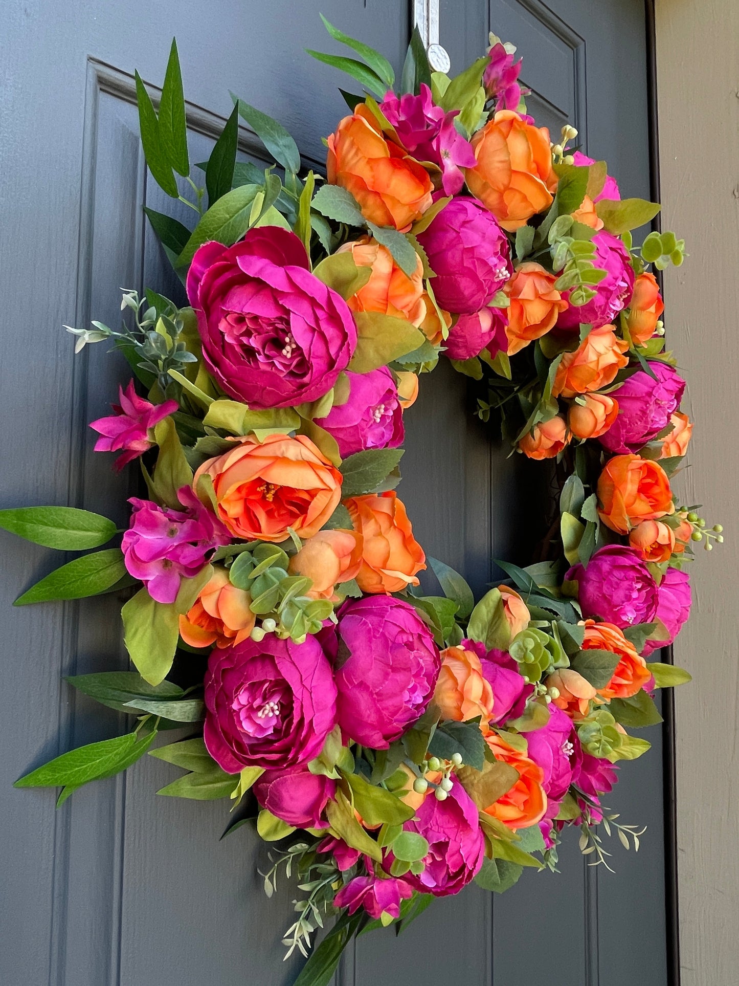 Bright Pink & Orange Peony Wreath