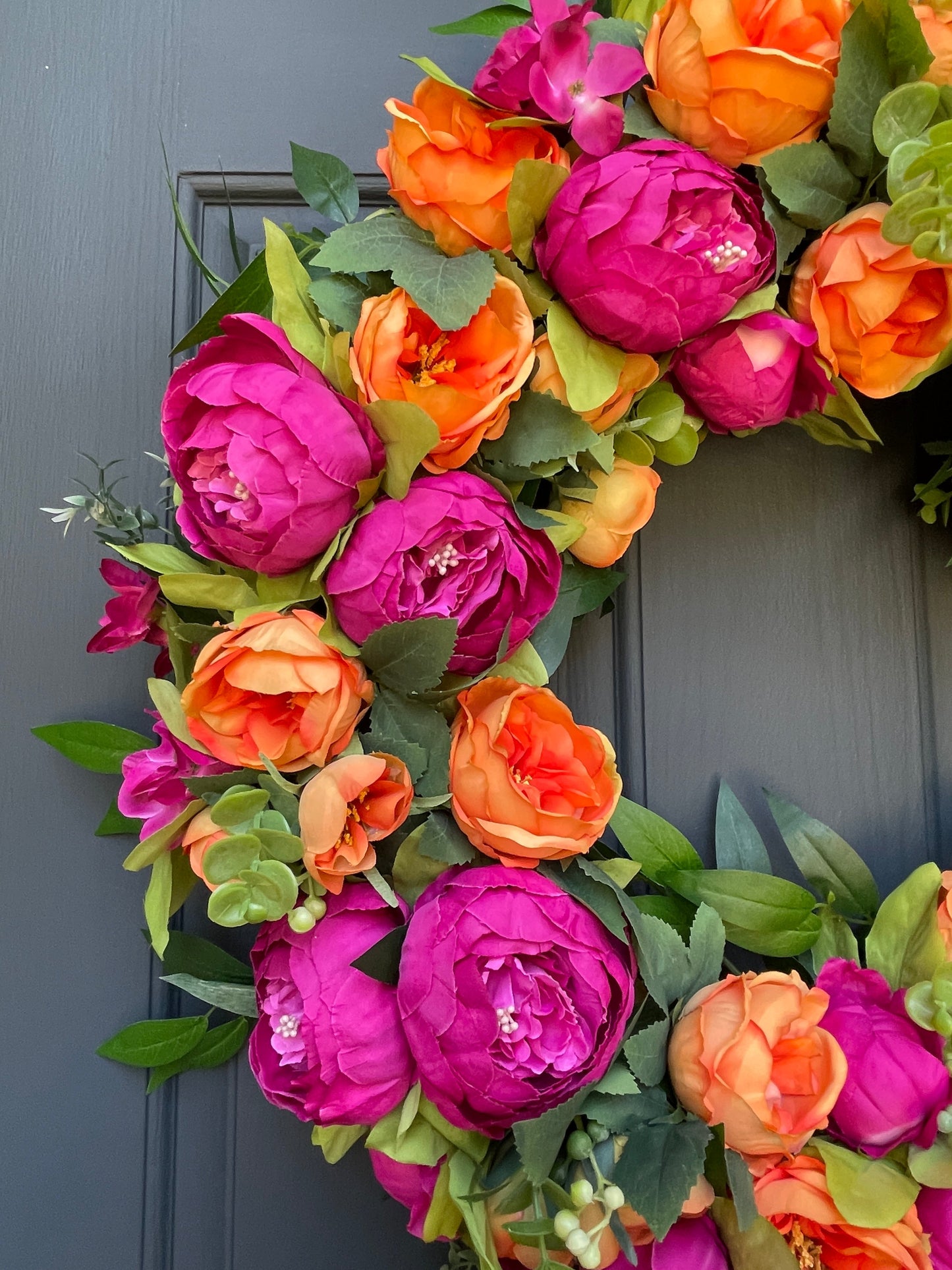 Bright Pink & Orange Peony Wreath