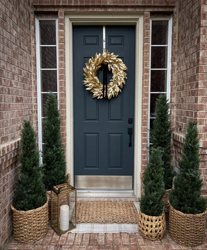 Gold Bay Leaf Wreath with Black Velvet Ribbon