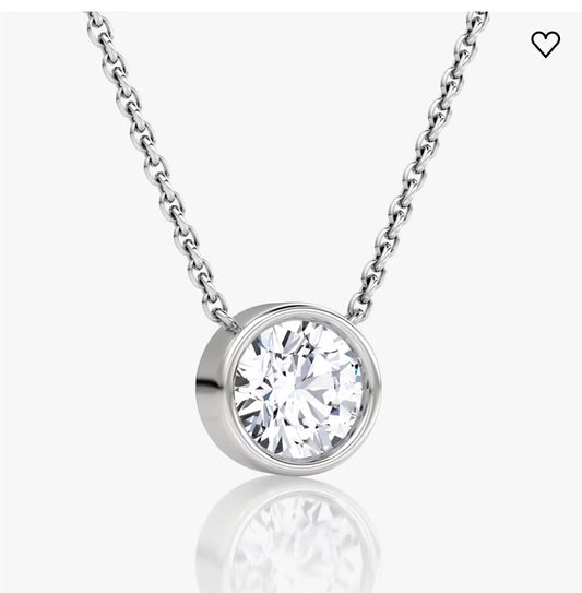 AGI Certified 1.00 Ctw Bezel Set Round Lab Grown Diamond Pendant - G/VS Clarity in Choice of 14K White or Yellow Gold