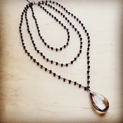 Faceted Glass Beaded Triple Strand Layering Necklace w/ Pendant 253k