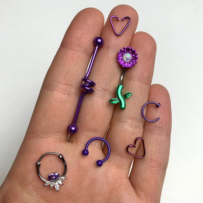 16G Clear Gem Purple Glow in the Dark Horseshoe Circular Barbell